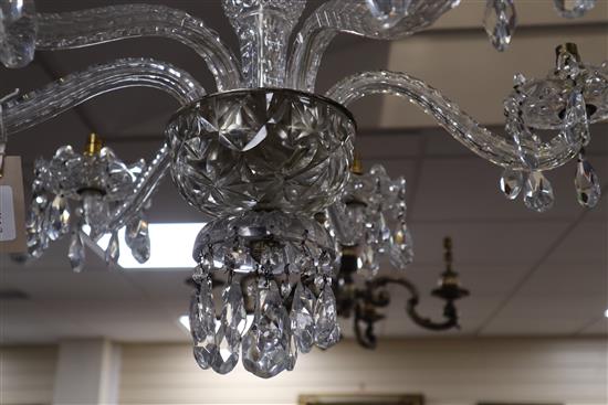 A cut glass six-branch chandelier with domed canopy, H approx 76cm Dia approx 67cm